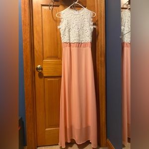 Pink and White lace long dress